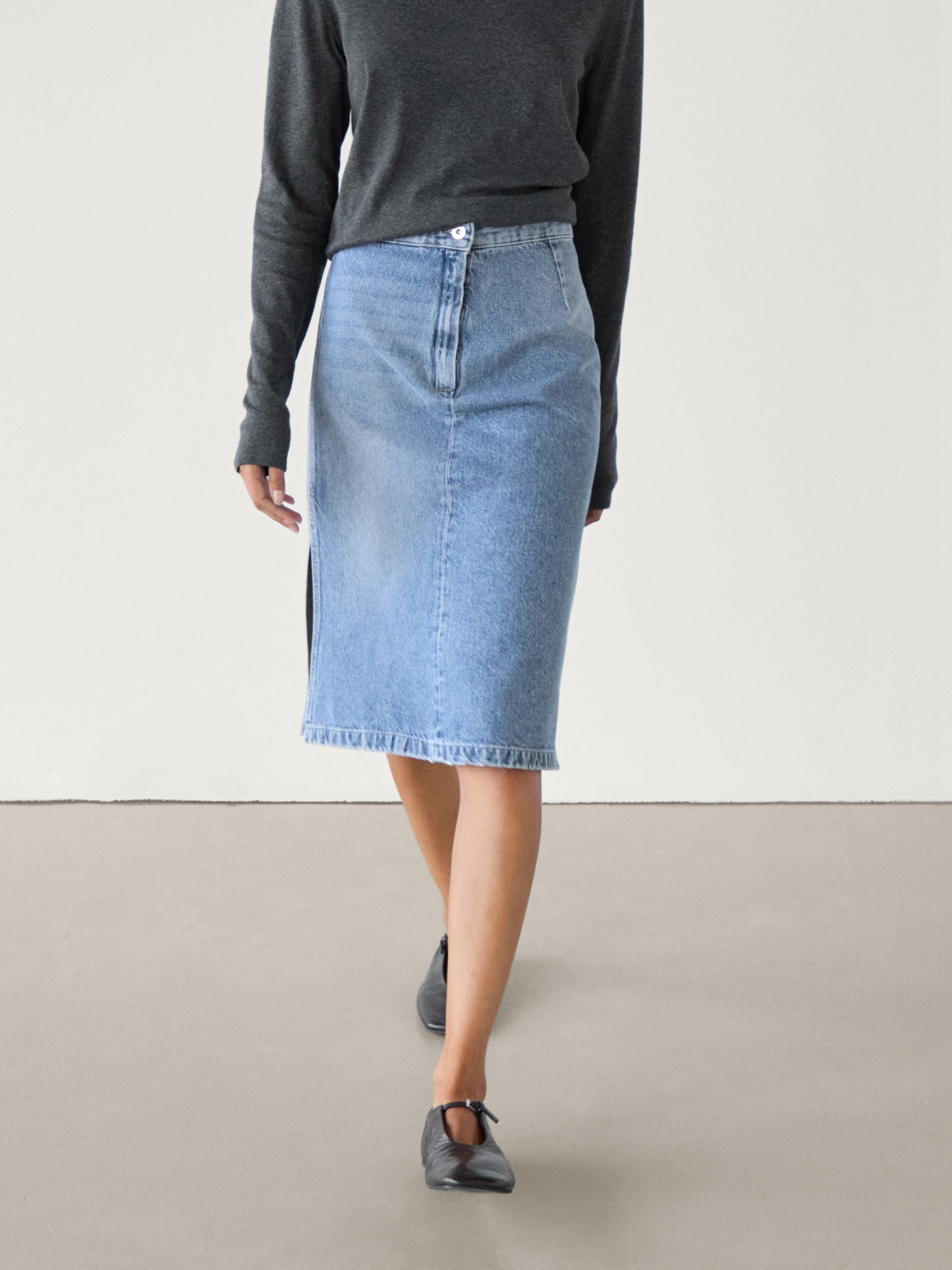 Massimo Dutti Cotton Denim Women Skirts Blue | US-RS0278439