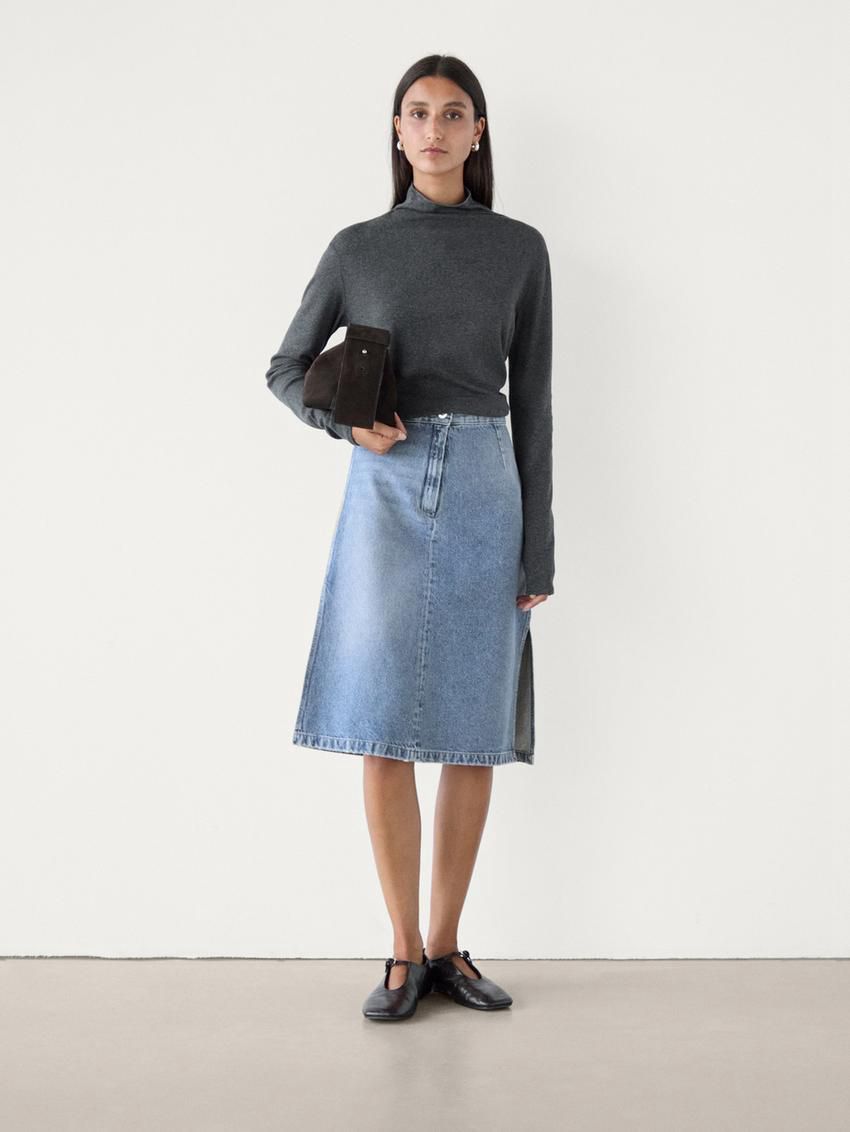 Massimo Dutti Cotton Denim Women Skirts Blue | US-RS0278439