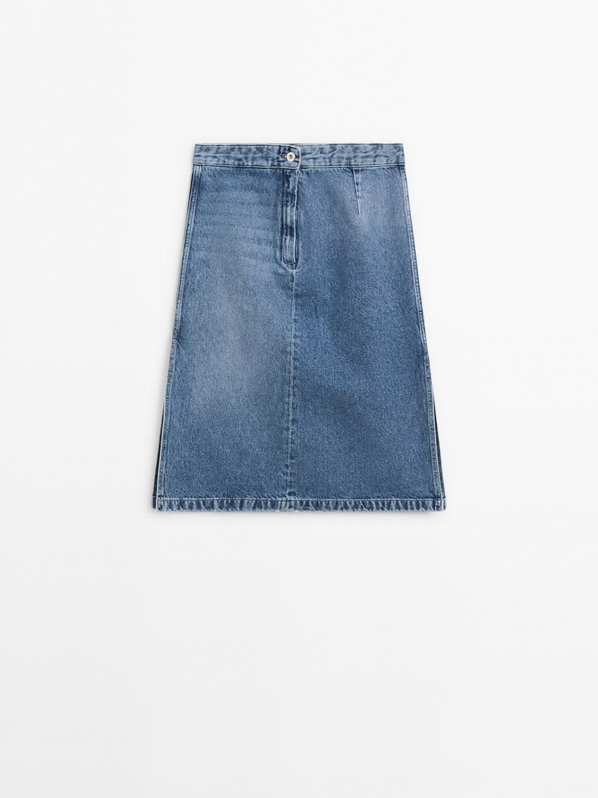 Massimo Dutti Cotton Denim Women Skirts Blue | US-RS0278439