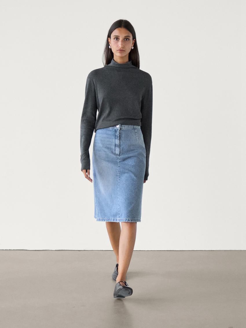 Massimo Dutti Cotton Denim Women Skirts Blue | US-RS0278439