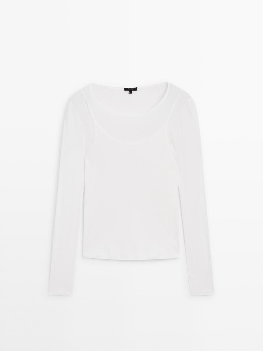 Massimo Dutti Cotton Double-layer Women T-Shirt Cream | US-MX8593164