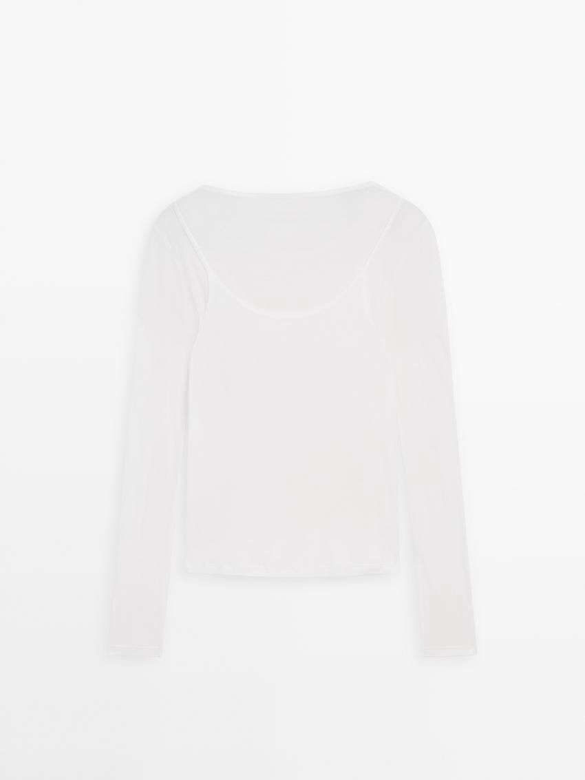 Massimo Dutti Cotton Double-layer Women T-Shirt Cream | US-MX8593164
