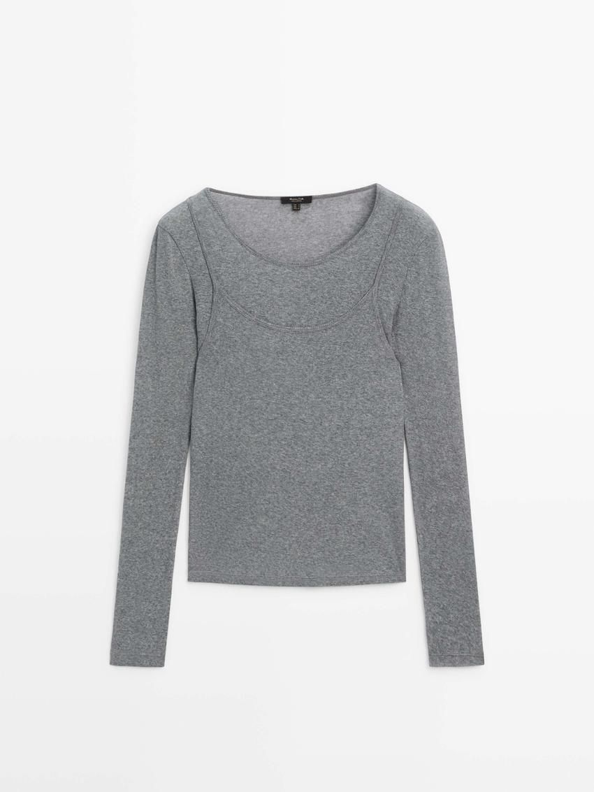 Massimo Dutti Cotton Double-layer Women T-Shirt Grey | US-UL4250913