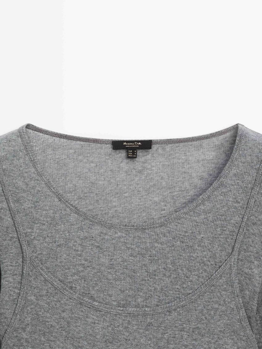 Massimo Dutti Cotton Double-layer Women T-Shirt Grey | US-UL4250913
