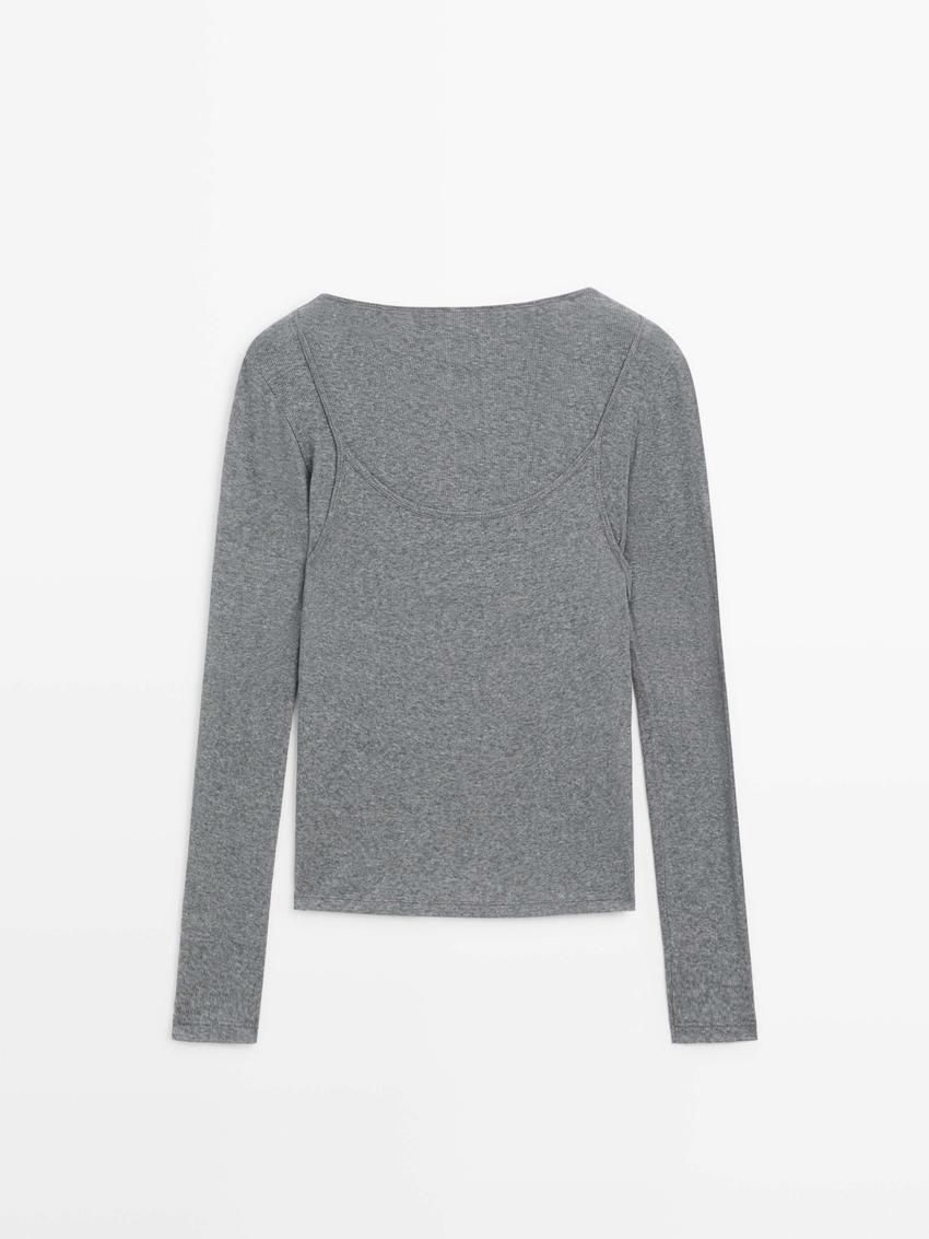 Massimo Dutti Cotton Double-layer Women T-Shirt Grey | US-UL4250913