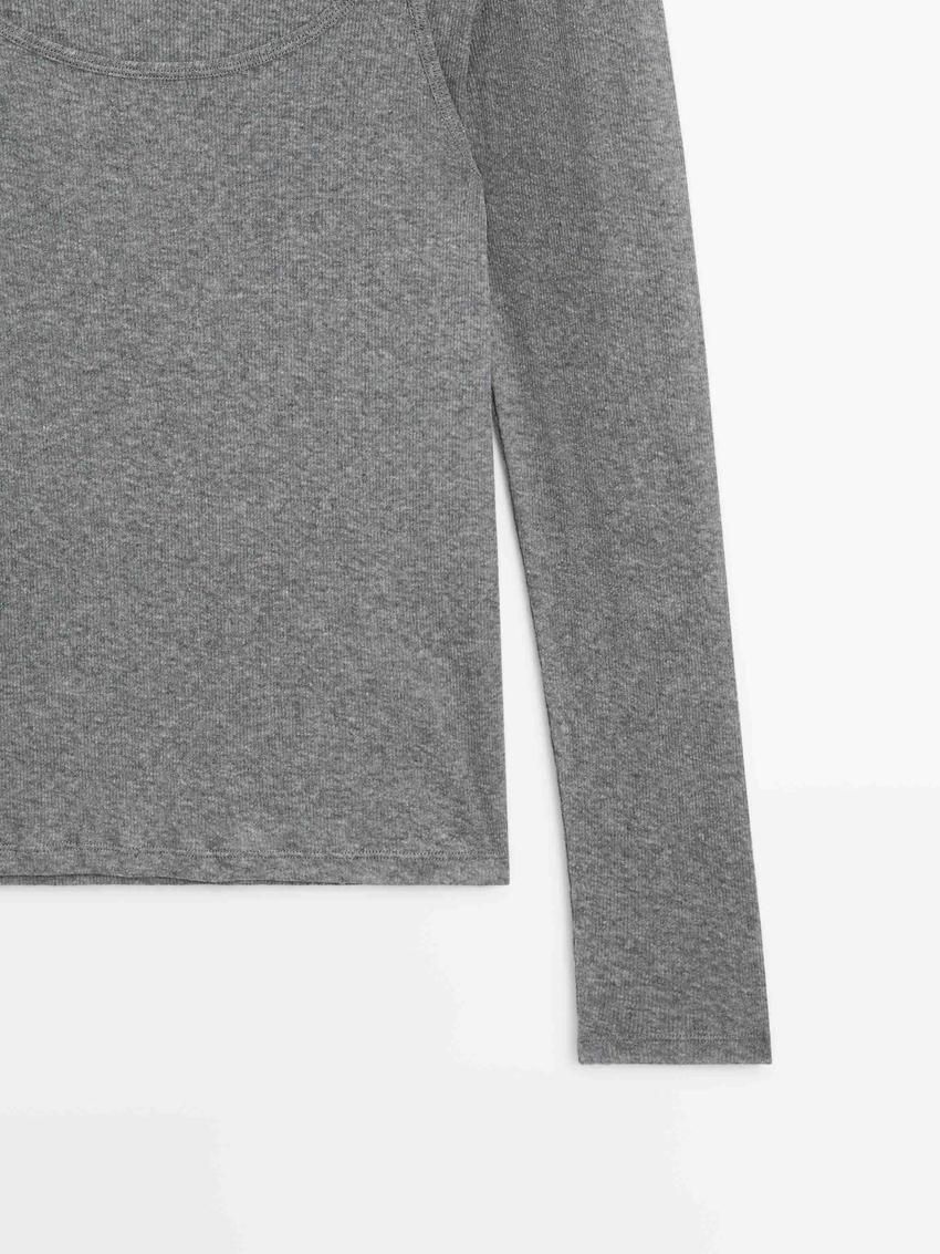 Massimo Dutti Cotton Double-layer Women T-Shirt Grey | US-UL4250913
