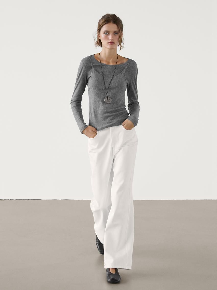 Massimo Dutti Cotton Double-layer Women T-Shirt Grey | US-UL4250913