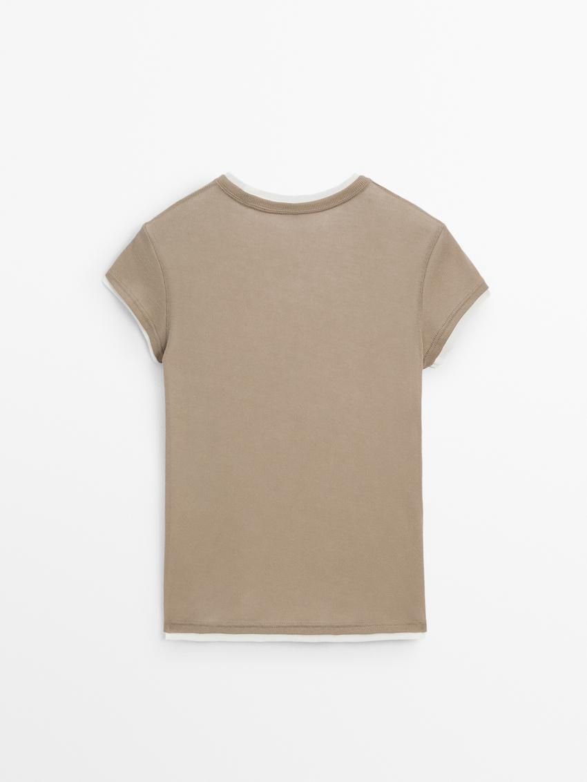 Massimo Dutti Cotton Double-ribbed Women T-Shirt Brown Beige | US-BX2796430