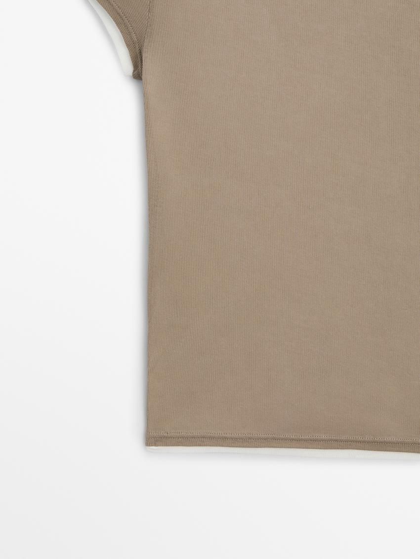 Massimo Dutti Cotton Double-ribbed Women T-Shirt Brown Beige | US-BX2796430
