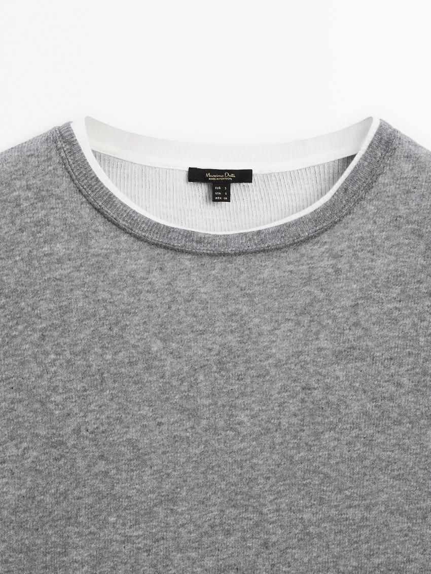 Massimo Dutti Cotton Double-ribbed Women T-Shirt Grey | US-KB3912506