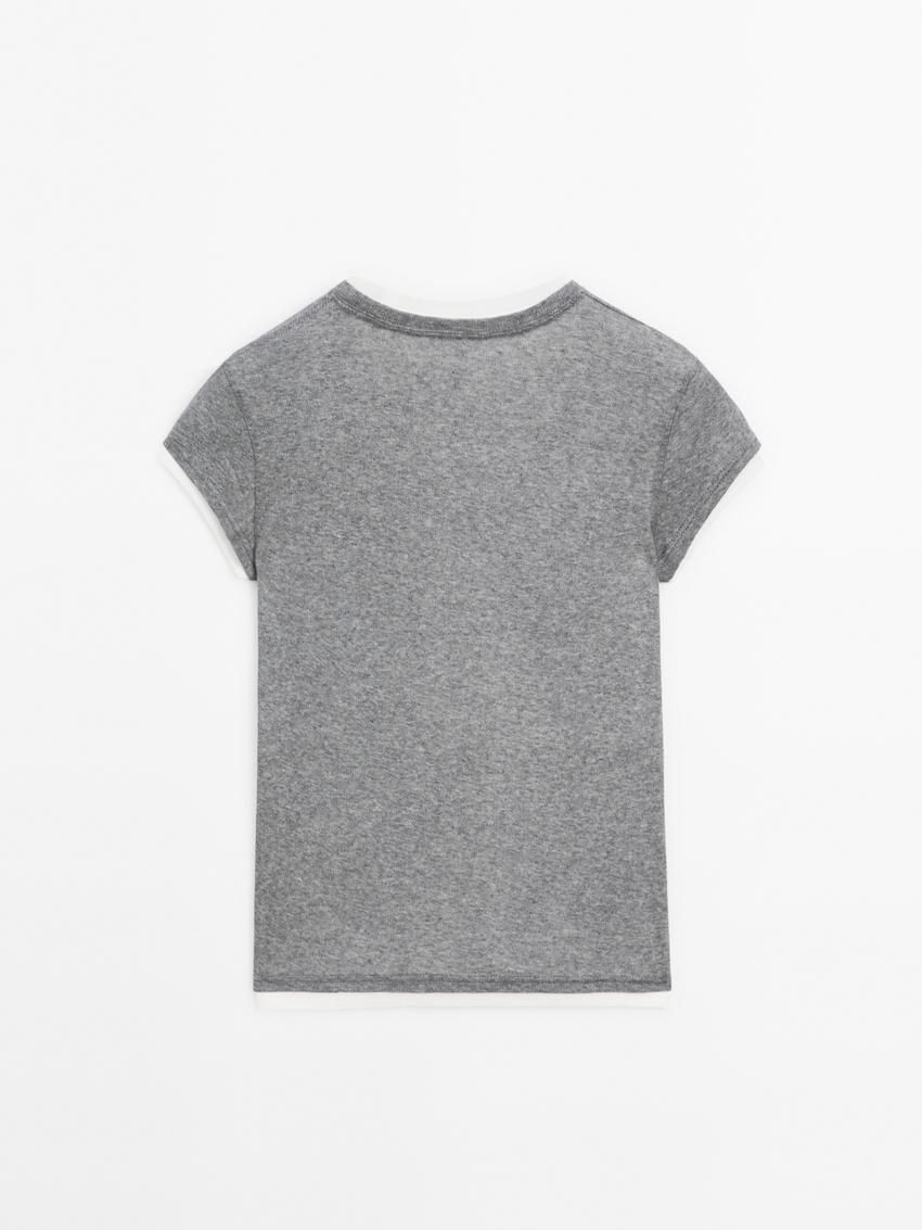 Massimo Dutti Cotton Double-ribbed Women T-Shirt Grey | US-KB3912506