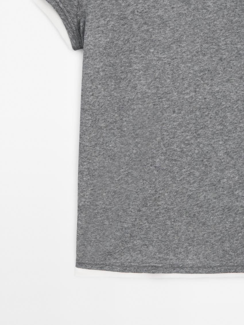 Massimo Dutti Cotton Double-ribbed Women T-Shirt Grey | US-KB3912506