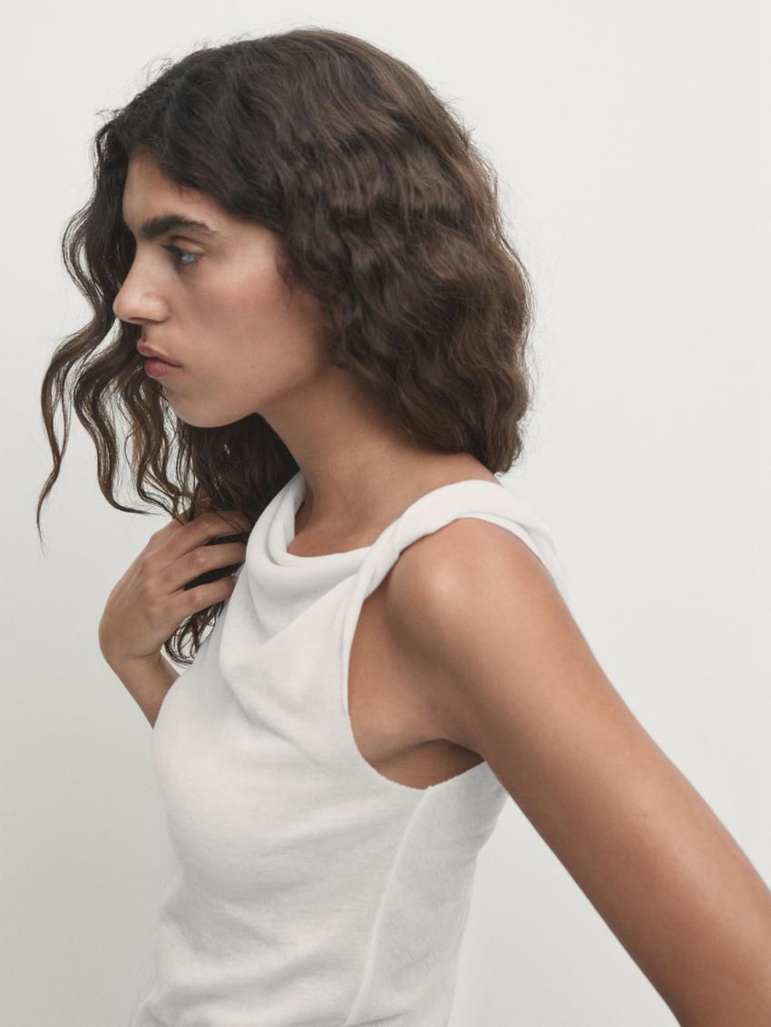 Massimo Dutti Cotton Draped Shoulder Women Top White | US-HE7281543
