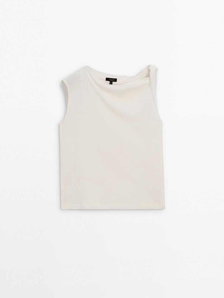 Massimo Dutti Cotton Draped Shoulder Women Top White | US-HE7281543