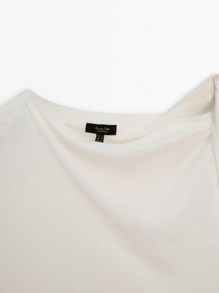 Massimo Dutti Cotton Draped Shoulder Women Top White | US-HE7281543