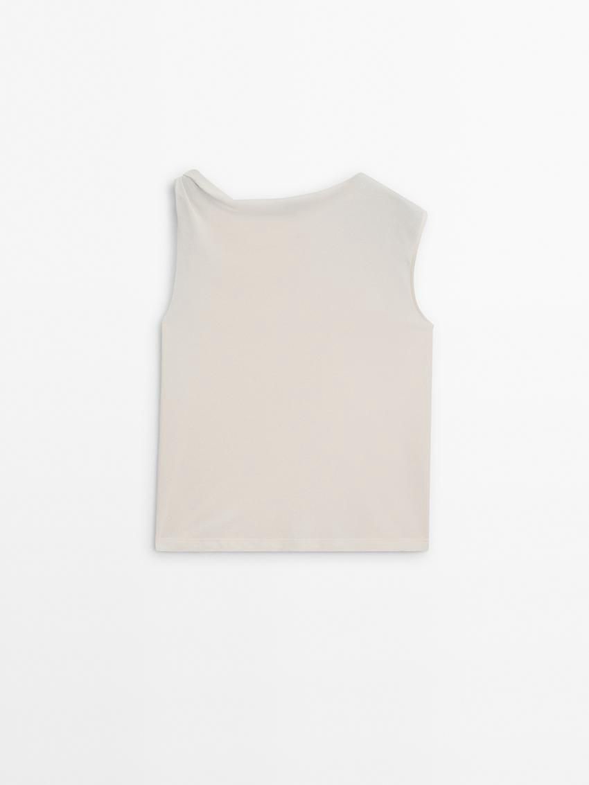 Massimo Dutti Cotton Draped Shoulder Women Top White | US-HE7281543