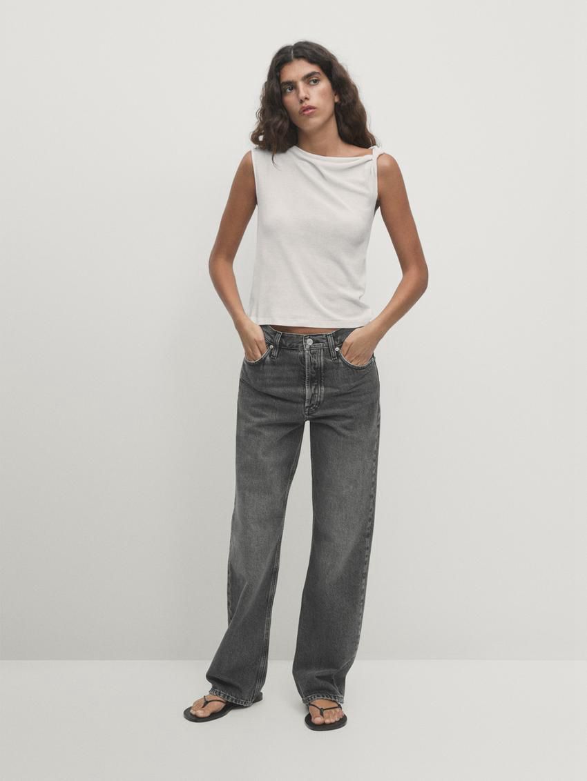 Massimo Dutti Cotton Draped Shoulder Women Top White | US-HE7281543