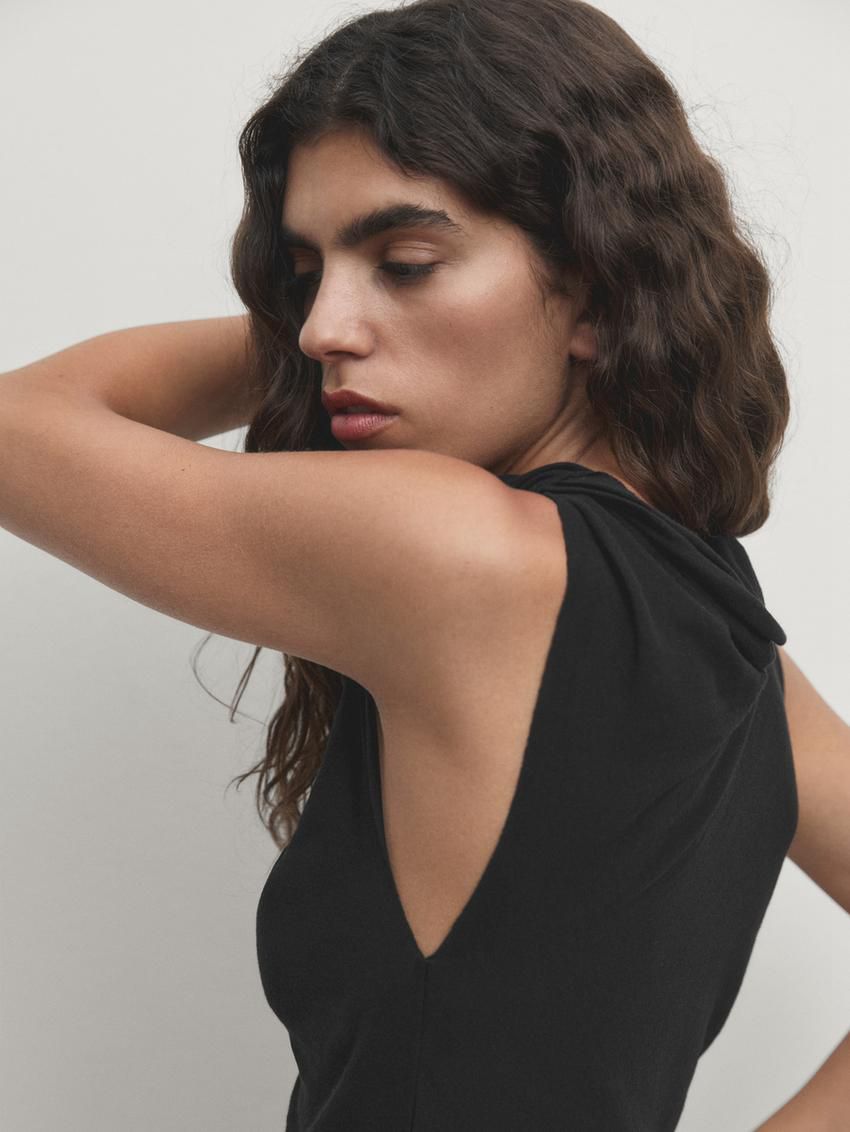 Massimo Dutti Cotton Draped Shoulder Women Top Black | US-YB8273156