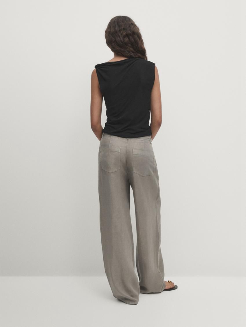Massimo Dutti Cotton Draped Shoulder Women Top Black | US-YB8273156