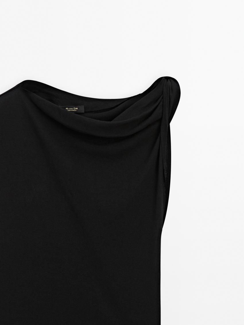 Massimo Dutti Cotton Draped Shoulder Women Top Black | US-YB8273156