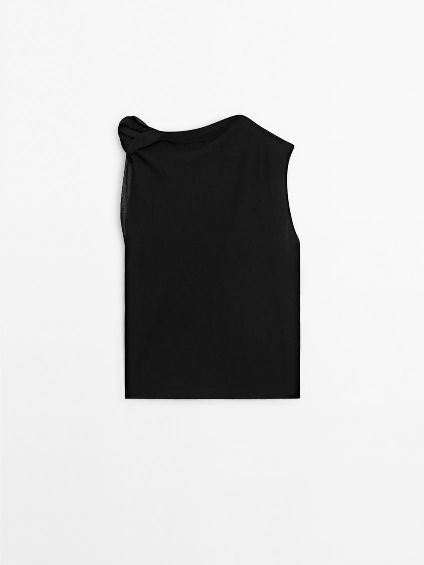 Massimo Dutti Cotton Draped Shoulder Women Top Black | US-YB8273156