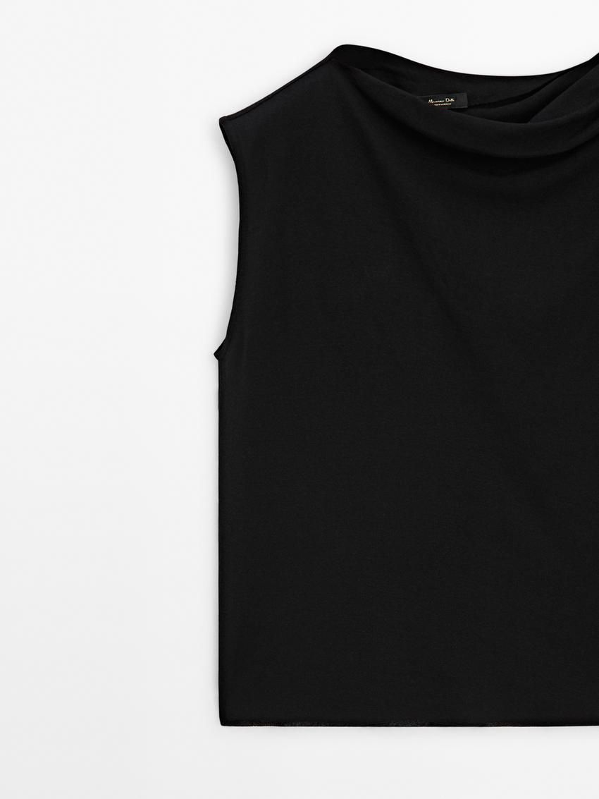 Massimo Dutti Cotton Draped Shoulder Women Top Black | US-YB8273156