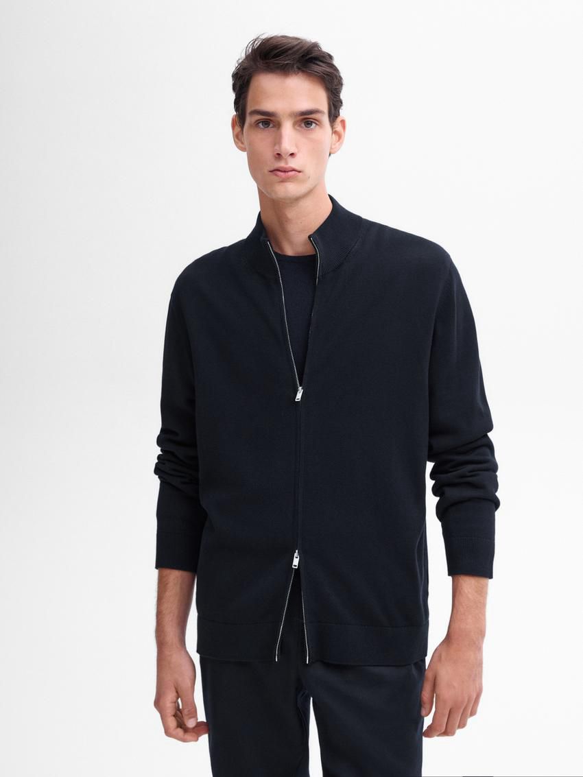Massimo Dutti Cotton Fine Knit Men Cardigan Navy | US-MR2045137