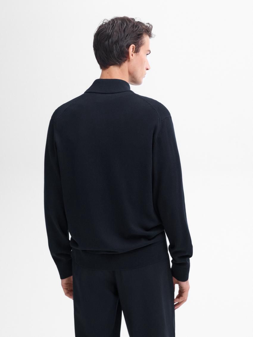 Massimo Dutti Cotton Fine Knit Men Cardigan Navy | US-MR2045137