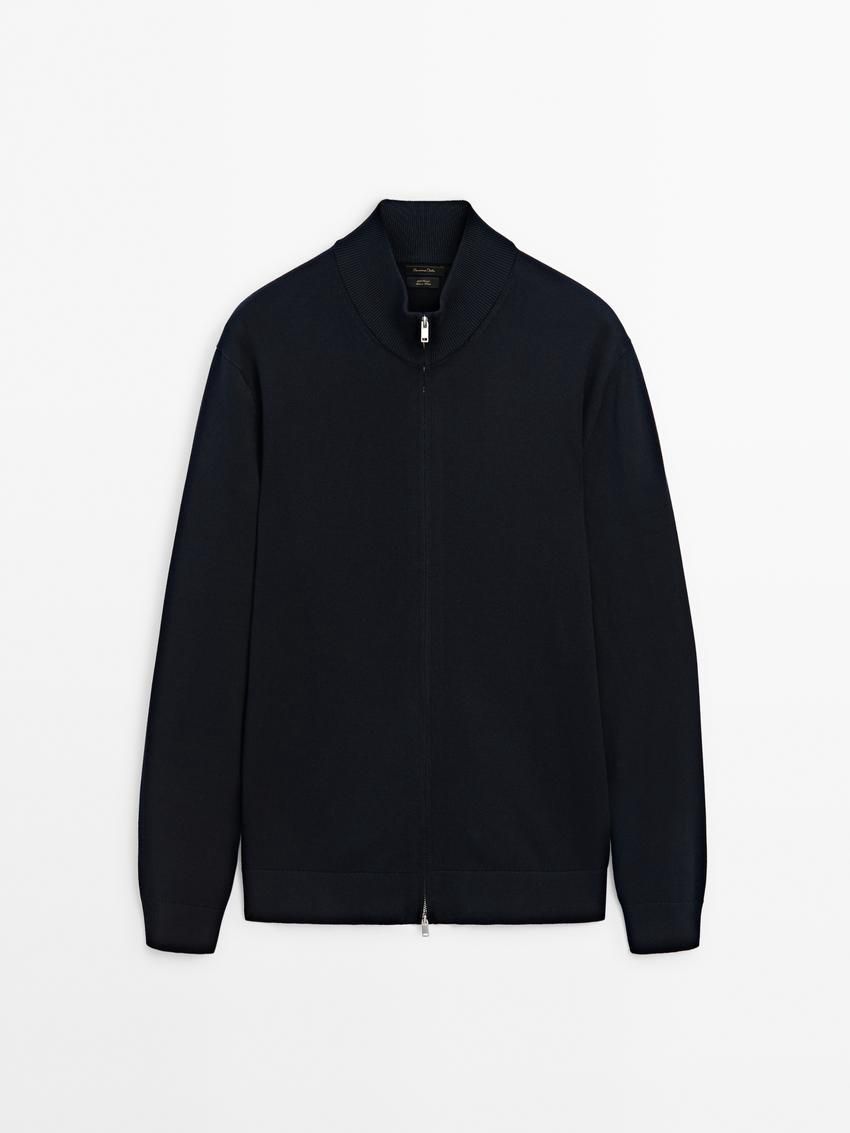 Massimo Dutti Cotton Fine Knit Men Cardigan Navy | US-MR2045137