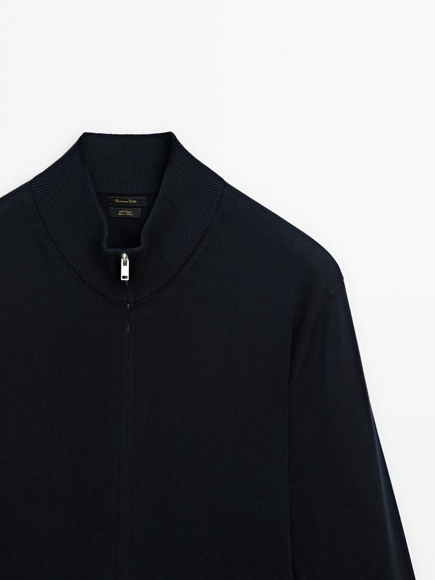 Massimo Dutti Cotton Fine Knit Men Cardigan Navy | US-MR2045137