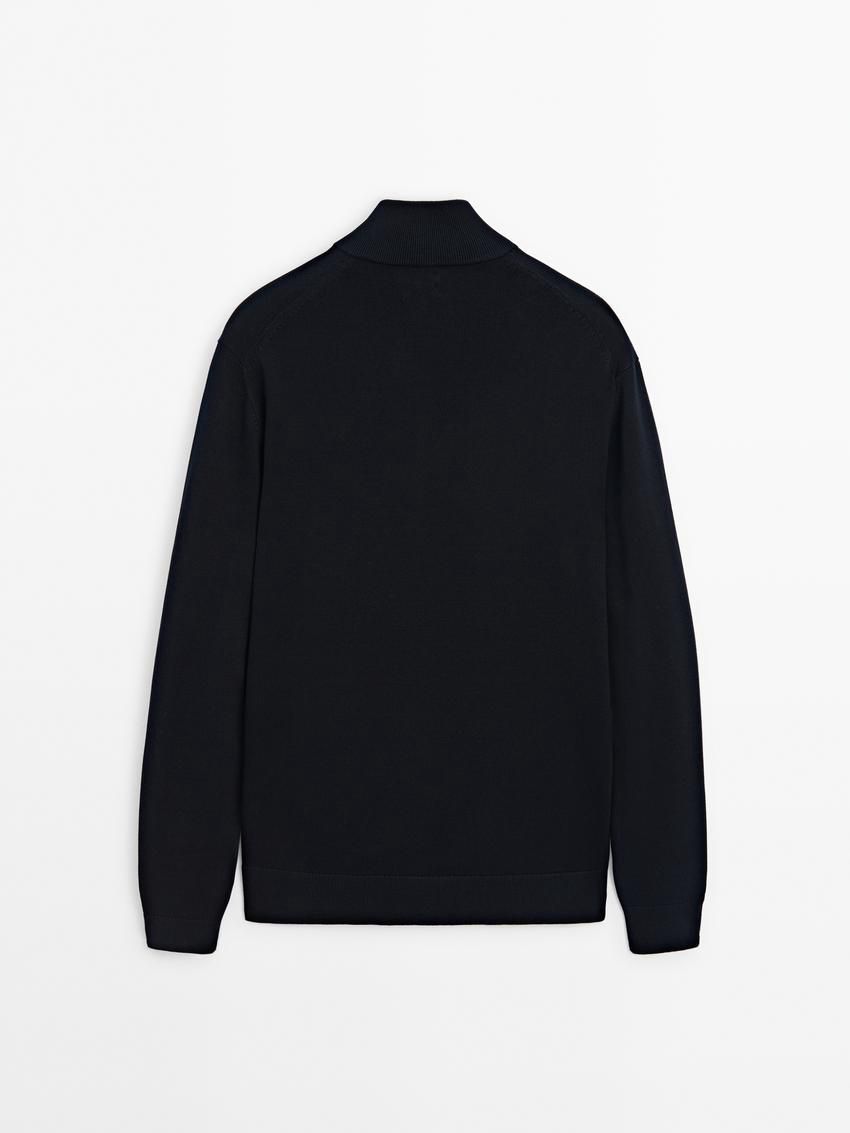 Massimo Dutti Cotton Fine Knit Men Cardigan Navy | US-MR2045137