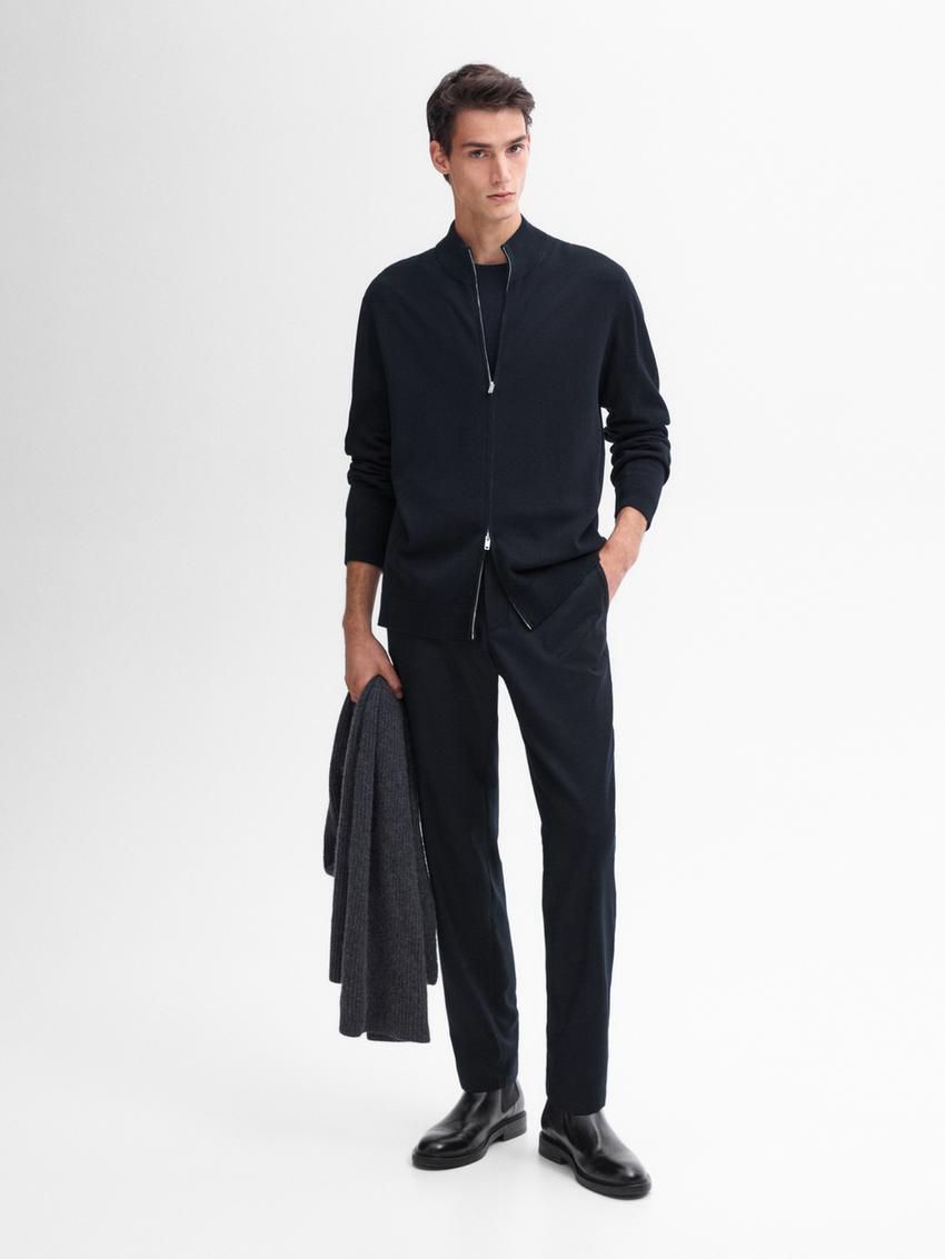 Massimo Dutti Cotton Fine Knit Men Cardigan Navy | US-MR2045137