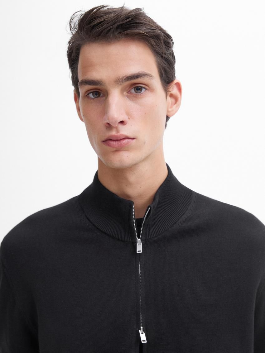 Massimo Dutti Cotton Fine Knit Men Cardigan Black | US-VO8143925