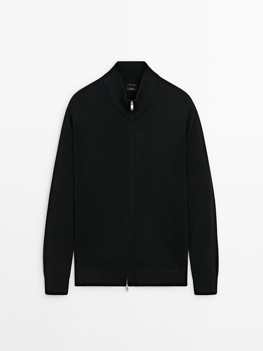 Massimo Dutti Cotton Fine Knit Men Cardigan Black | US-VO8143925