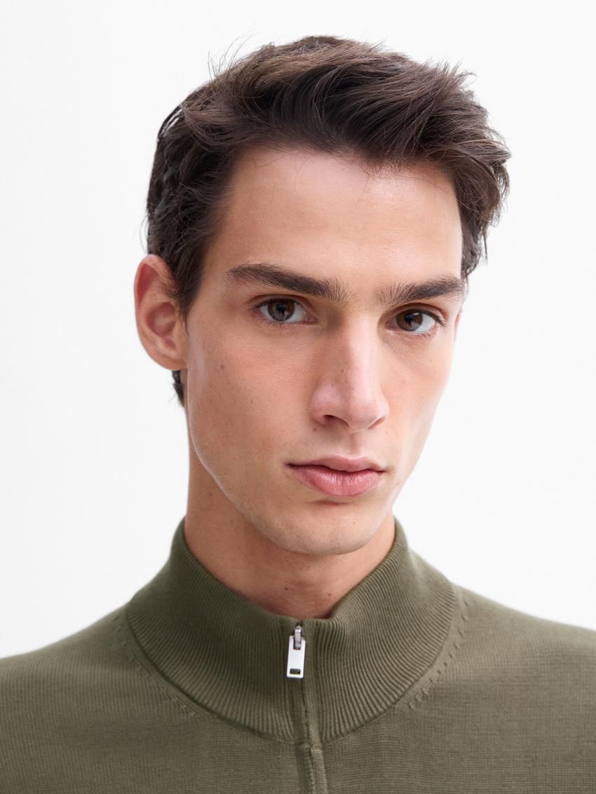 Massimo Dutti Cotton Fine Knit Men Cardigan Khaki | US-HE4537618
