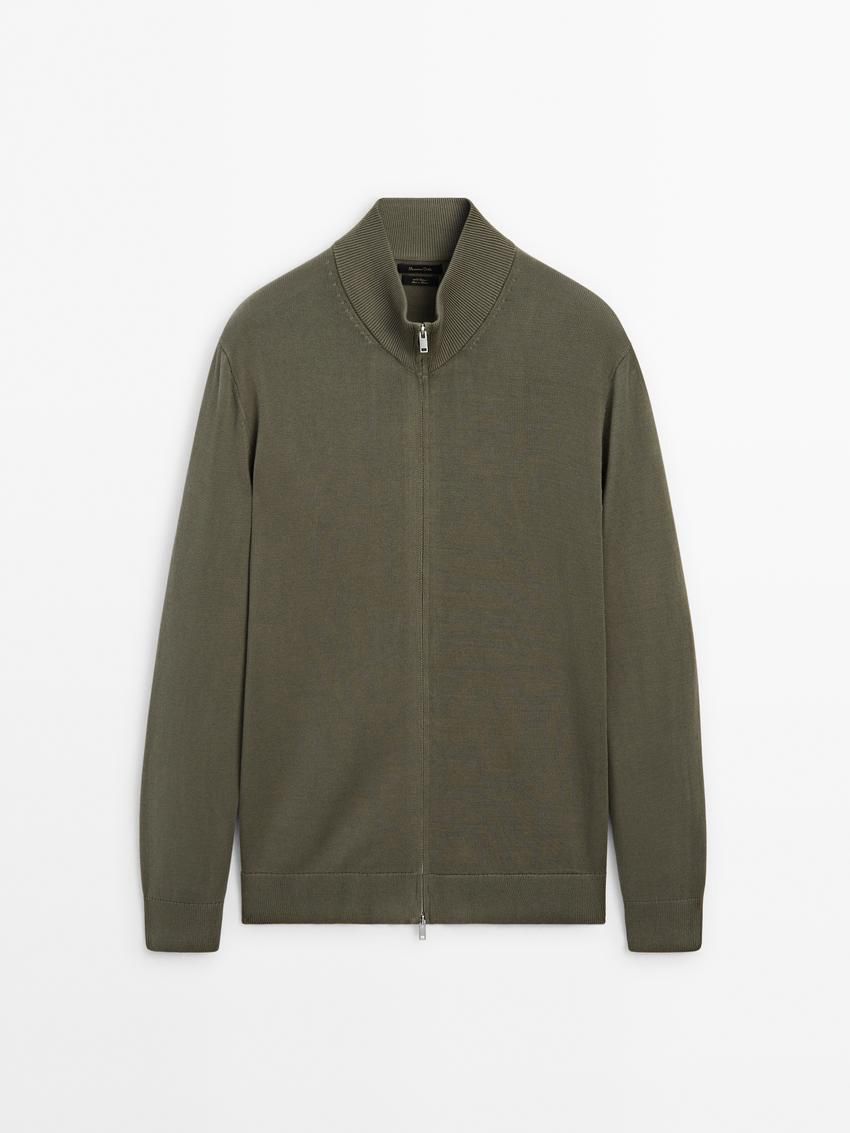 Massimo Dutti Cotton Fine Knit Men Cardigan Khaki | US-HE4537618