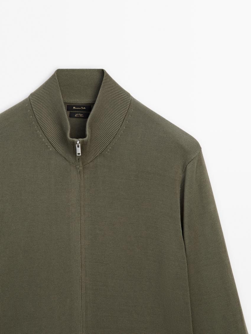 Massimo Dutti Cotton Fine Knit Men Cardigan Khaki | US-HE4537618