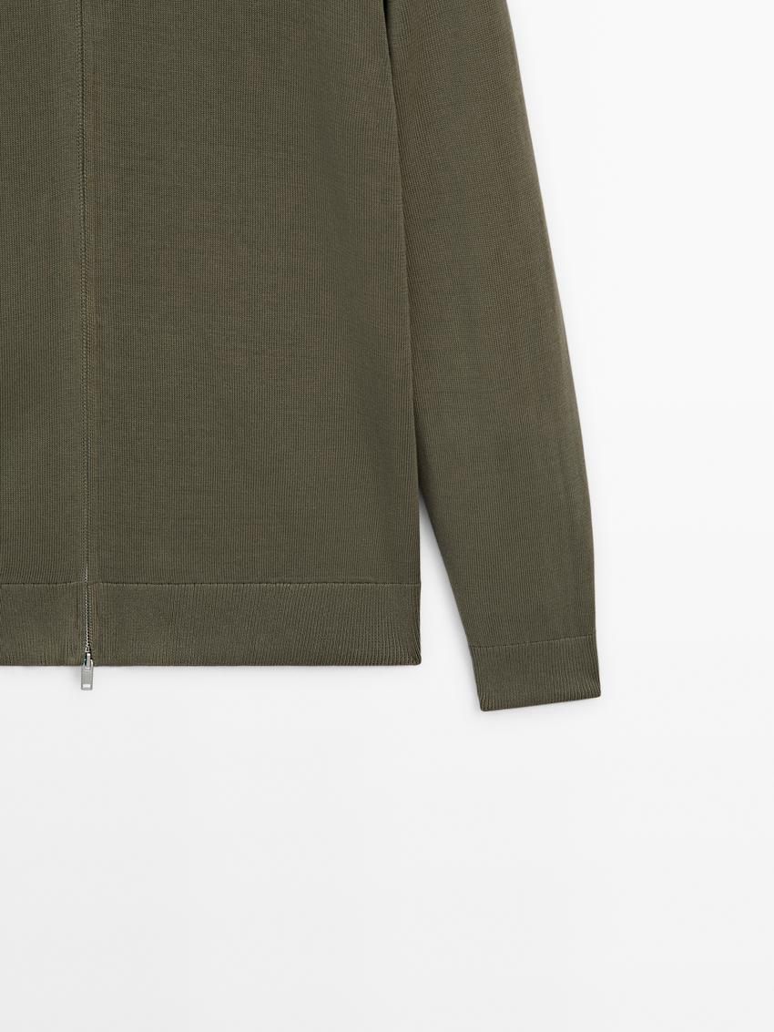 Massimo Dutti Cotton Fine Knit Men Cardigan Khaki | US-HE4537618