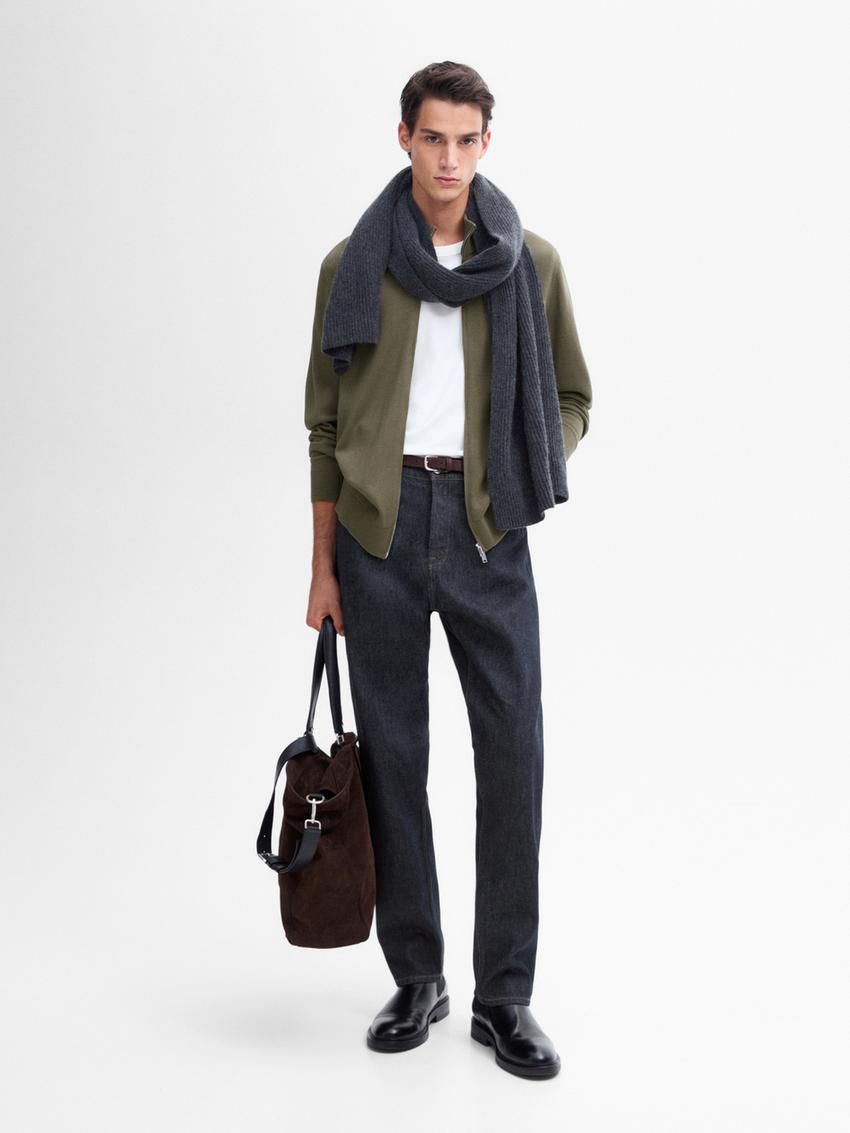 Massimo Dutti Cotton Fine Knit Men Cardigan Khaki | US-HE4537618