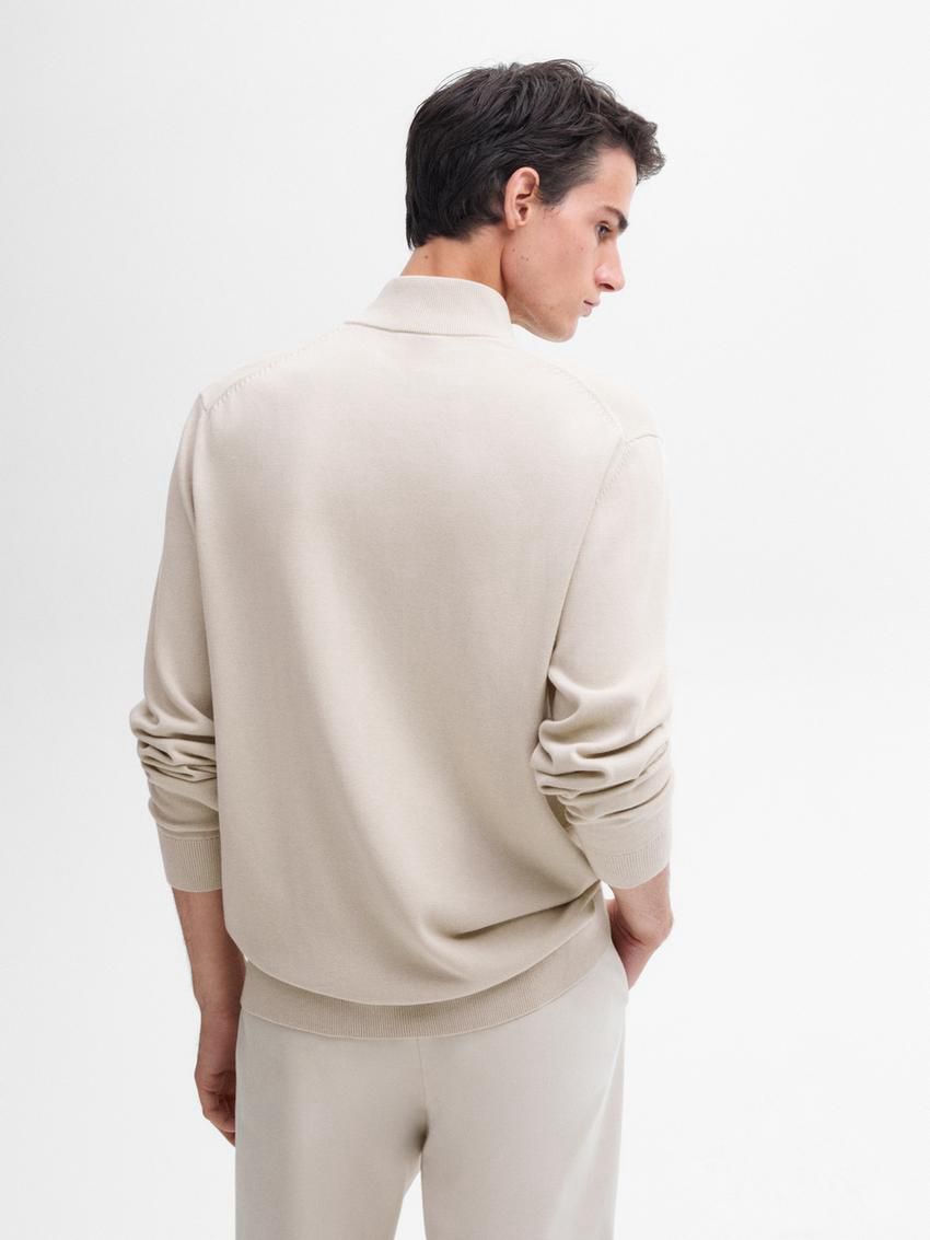 Massimo Dutti Cotton Fine Knit Men Cardigan Beige | US-NA2398465
