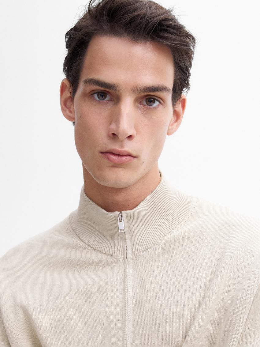 Massimo Dutti Cotton Fine Knit Men Cardigan Beige | US-NA2398465