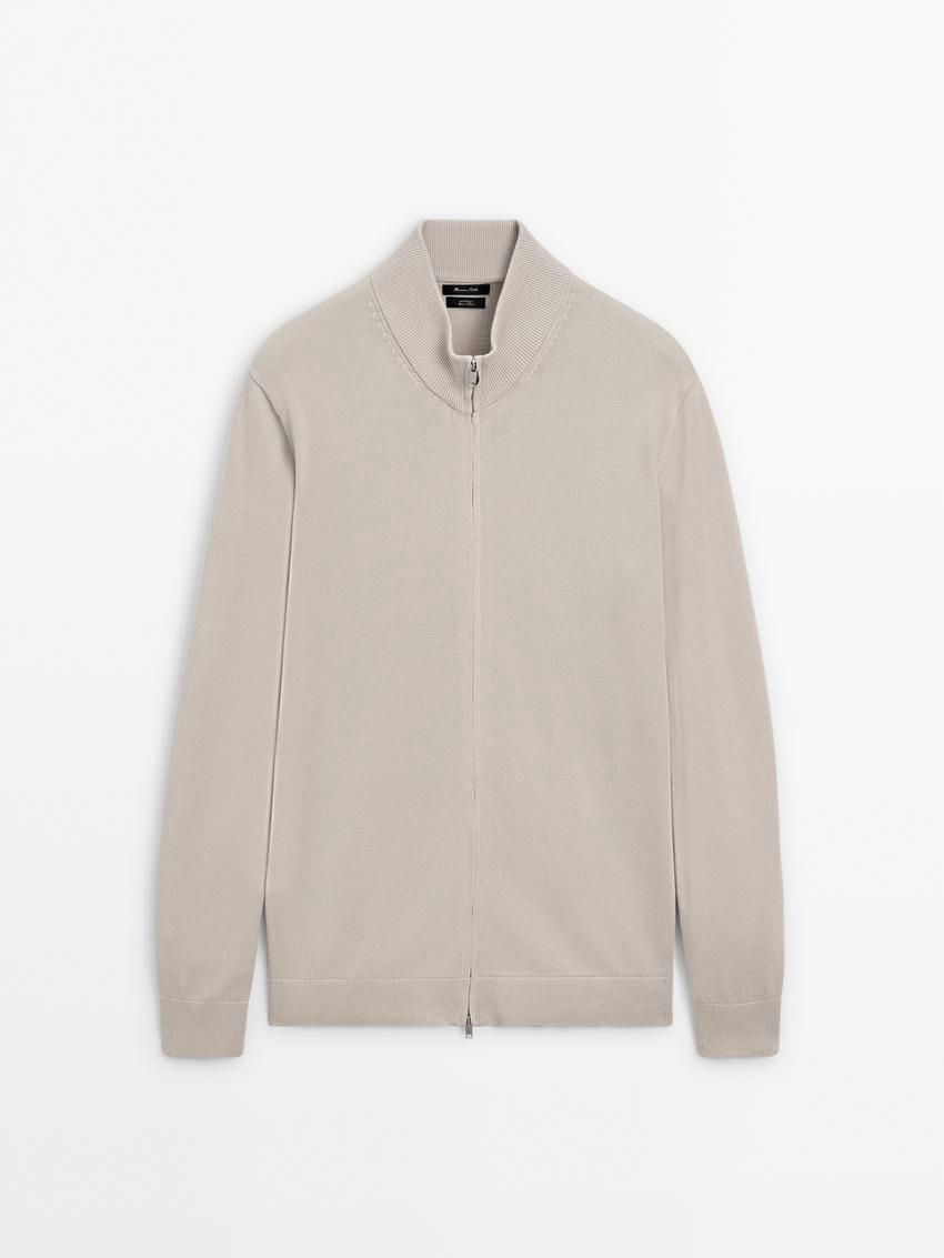 Massimo Dutti Cotton Fine Knit Men Cardigan Beige | US-NA2398465