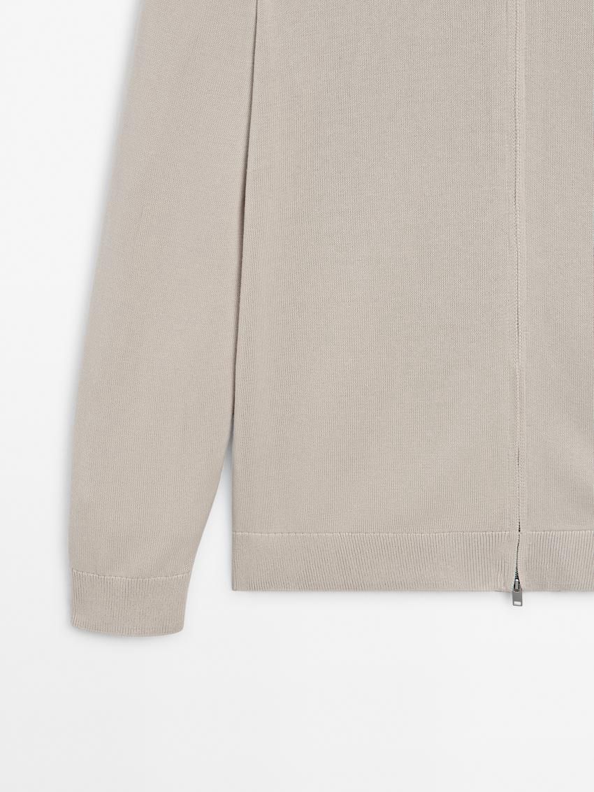 Massimo Dutti Cotton Fine Knit Men Cardigan Beige | US-NA2398465