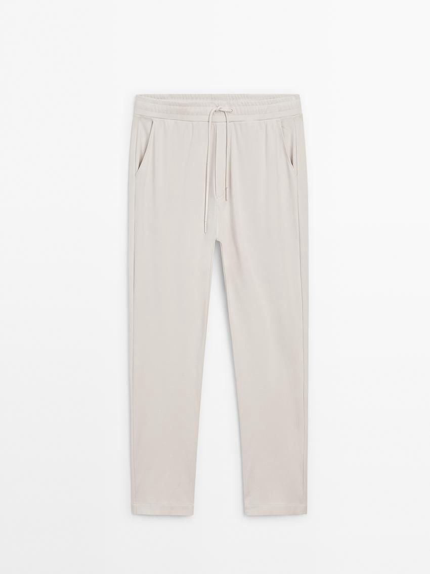 Massimo Dutti Cotton Fit Jogger Men Trousers Beige | US-IW4165897