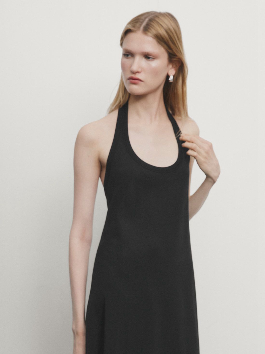 Massimo Dutti Cotton Halterneck Women Dress Black | US-DX7083152