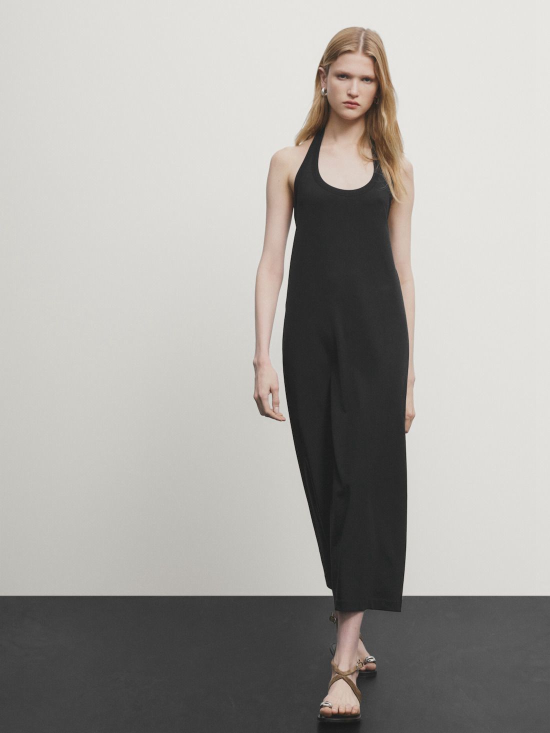 Massimo Dutti Cotton Halterneck Women Dress Black | US-DX7083152