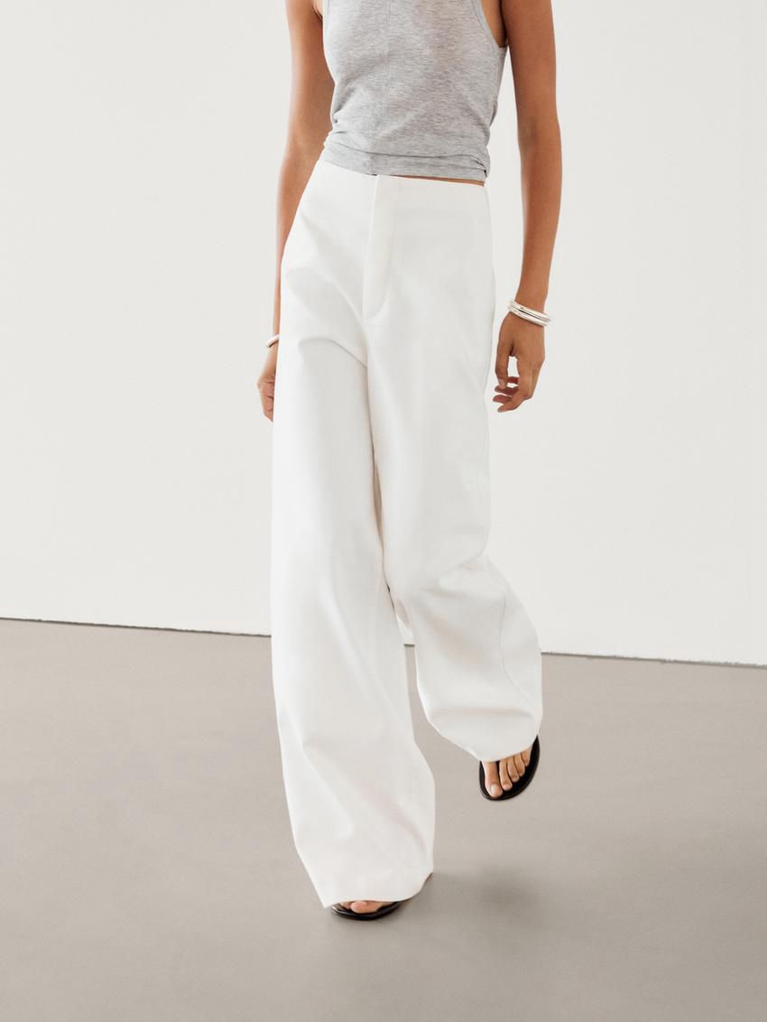 Massimo Dutti Cotton High-waist Flared Women Jeans Cream | US-GW0698734