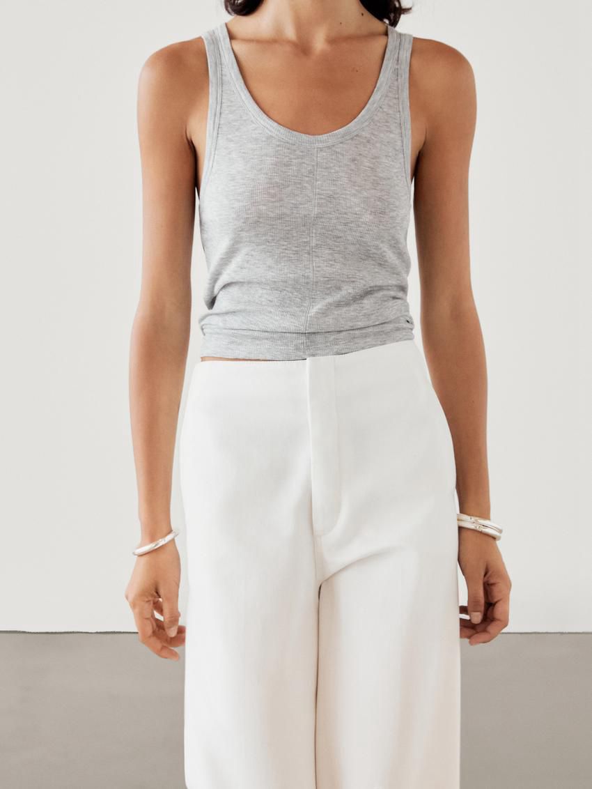 Massimo Dutti Cotton High-waist Flared Women Jeans Cream | US-GW0698734