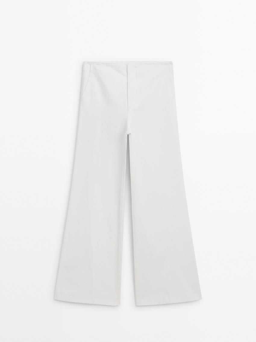 Massimo Dutti Cotton High-waist Flared Women Jeans Cream | US-GW0698734