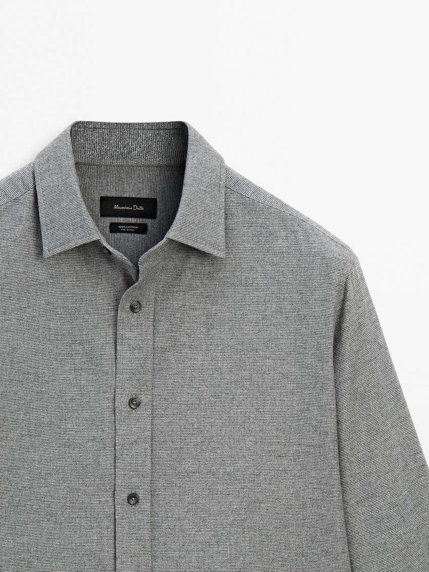 Massimo Dutti Cotton Houndstooth Men Shirts Grey | US-ET9348160